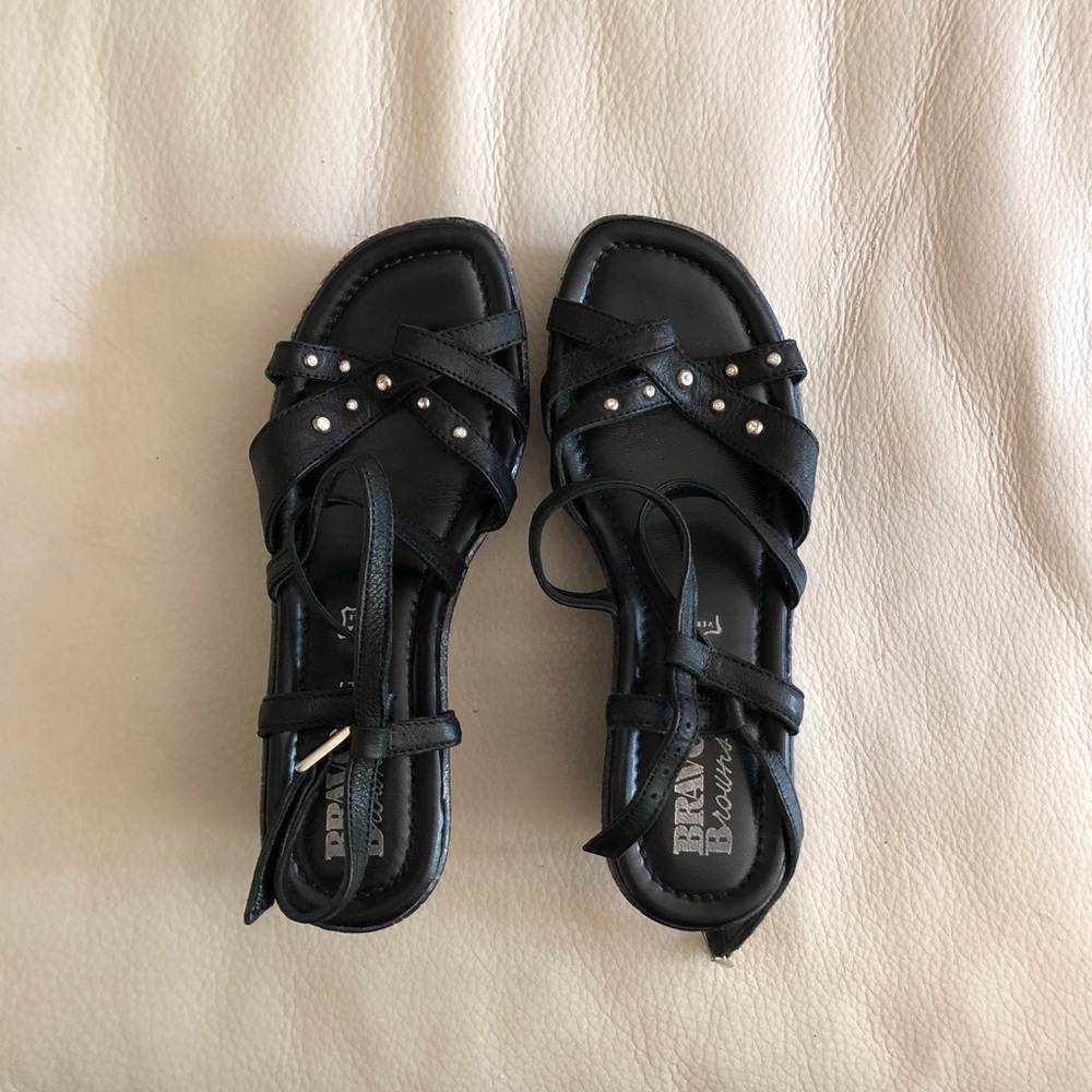 Bravo Browns Black Studded Wedges